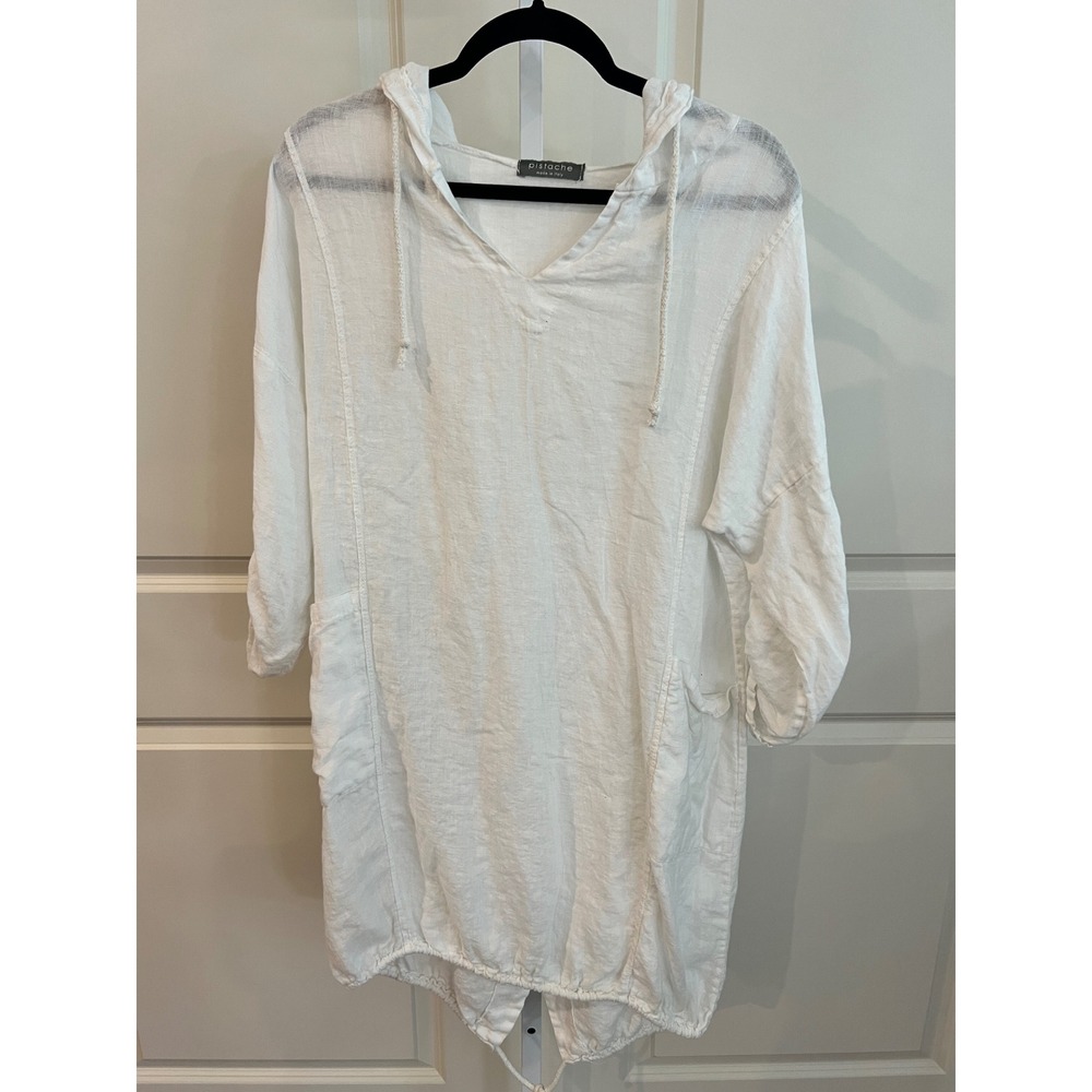 Pistache Made in Italy White 100% Linen Hooded Tunic Top Women's Medium